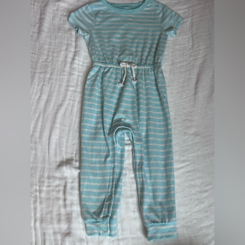 Cat & Jack Light Blue and White Striped Baby One-Piece Romper